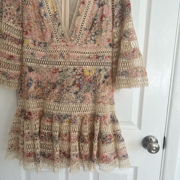 Zimmerman A Line Dress w Crochet Mesh Detailing and Beige w pink & purple Sz 6 - Picture 11 of 11